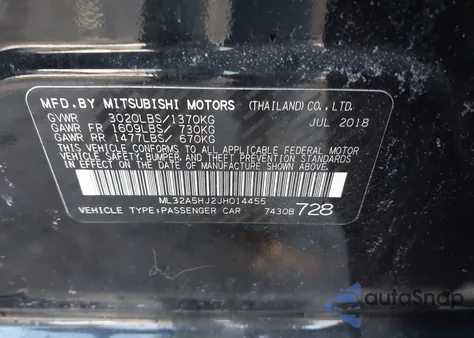 2018 Mitsubishi Mirage Gt из США, поврежденный, VIN ML32A5HJ2JH014455